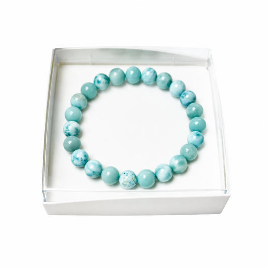 Bracelet Larimar – Pierres Boules 8mm | L’Apaisement en Une Pierre 100% Pierre Naturelle | Fabrication Française
